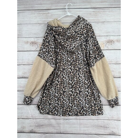 Jade by Jane Animal‎ Print Fuzzy Sleeve Oversized Hoodie Women's Size 1X Brown - Picture 2 of 10